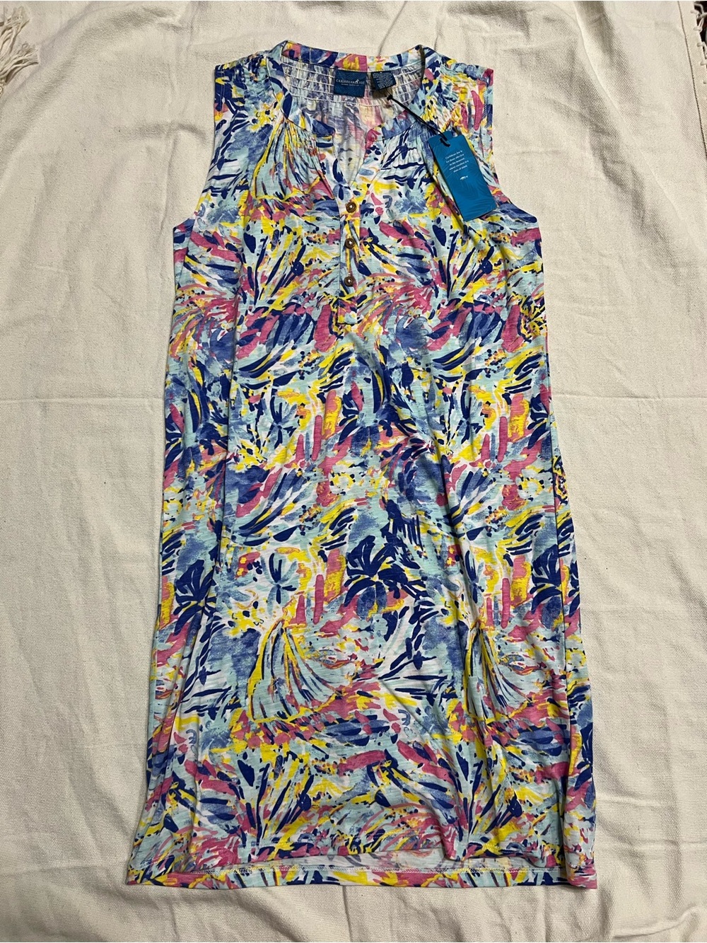 Caribbean Joe Womens Tropical Floral Button Front Dress size M NWT Cotton Tunic